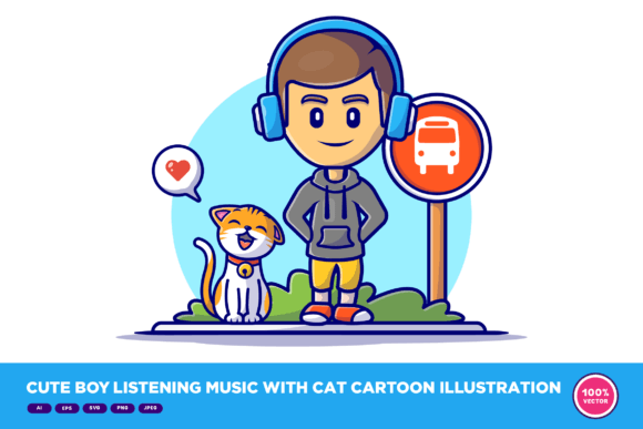 Cute Boy Listening Music with Cat Embroidery Review