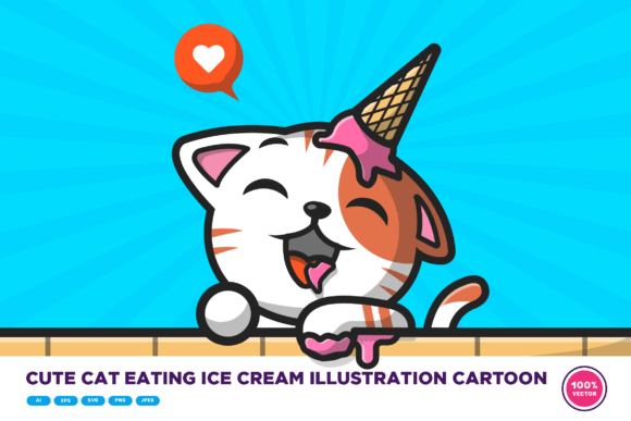 Cute Cat Eating Ice Cream Illustration Review